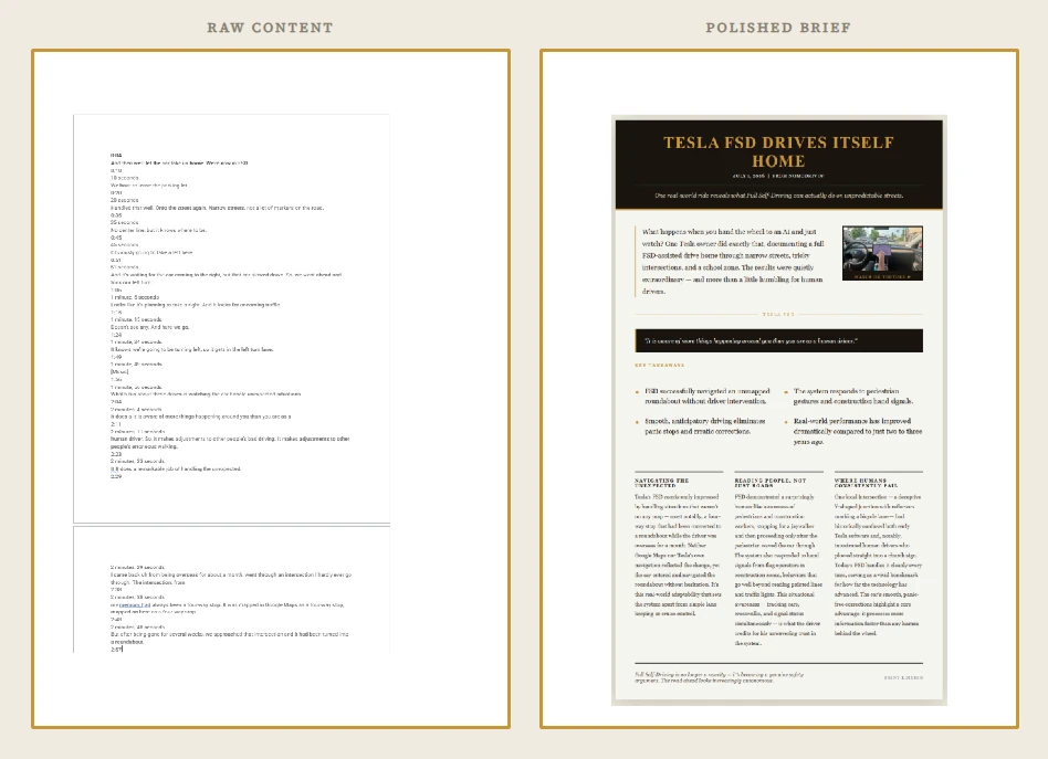 Raw content versus polished brief
