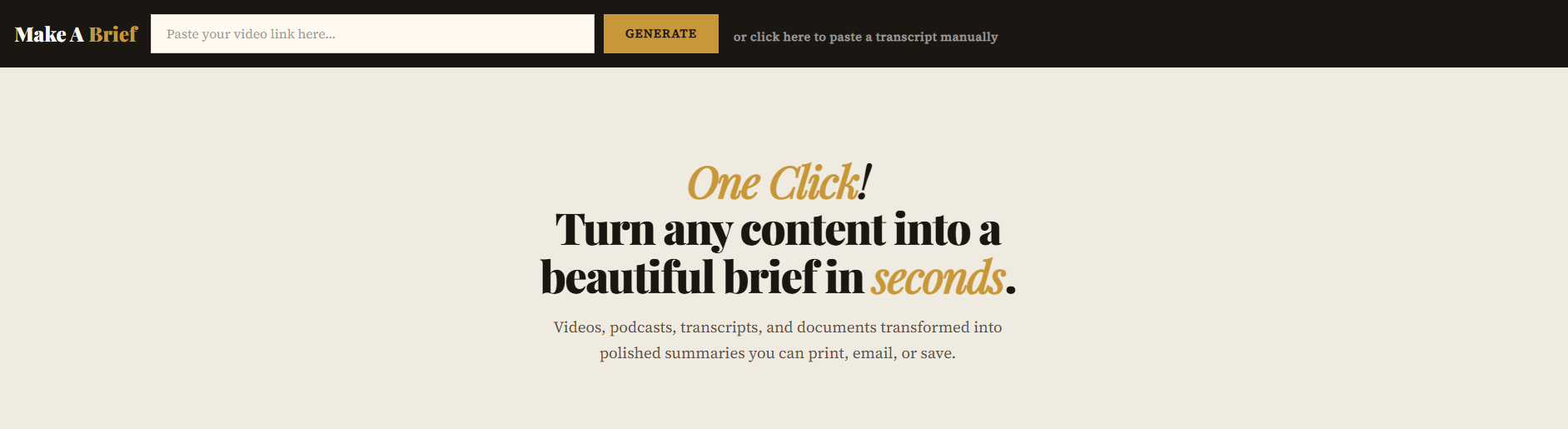 Make A Brief turns content into a beautiful brief in seconds